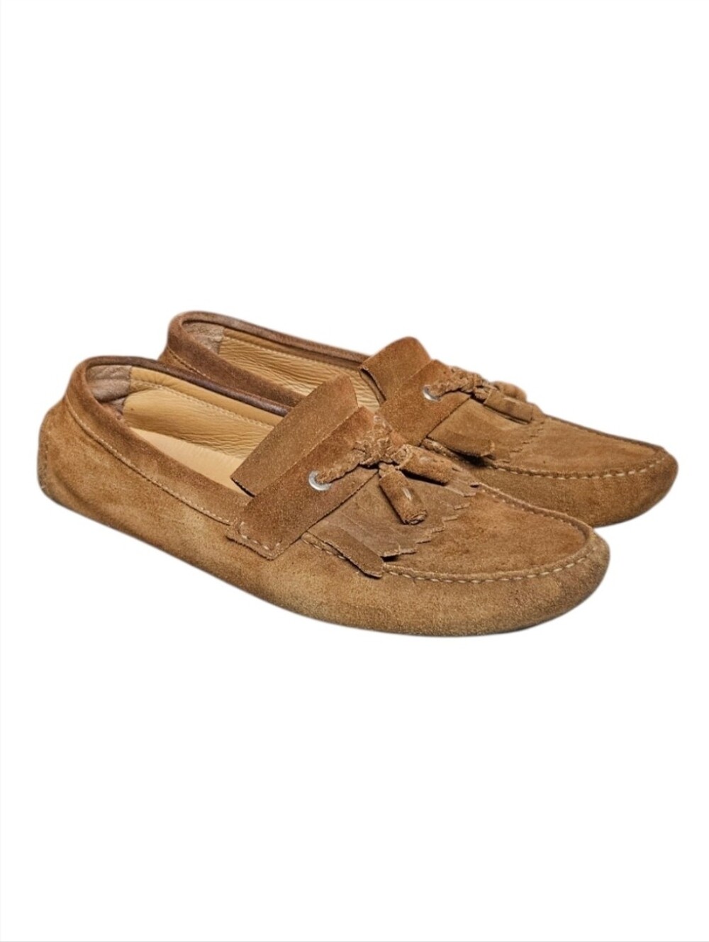 JIMMY CHOO | Men's Suede Tassel Driving Loafers Camel Tan Size EU 45 US 12 Italy